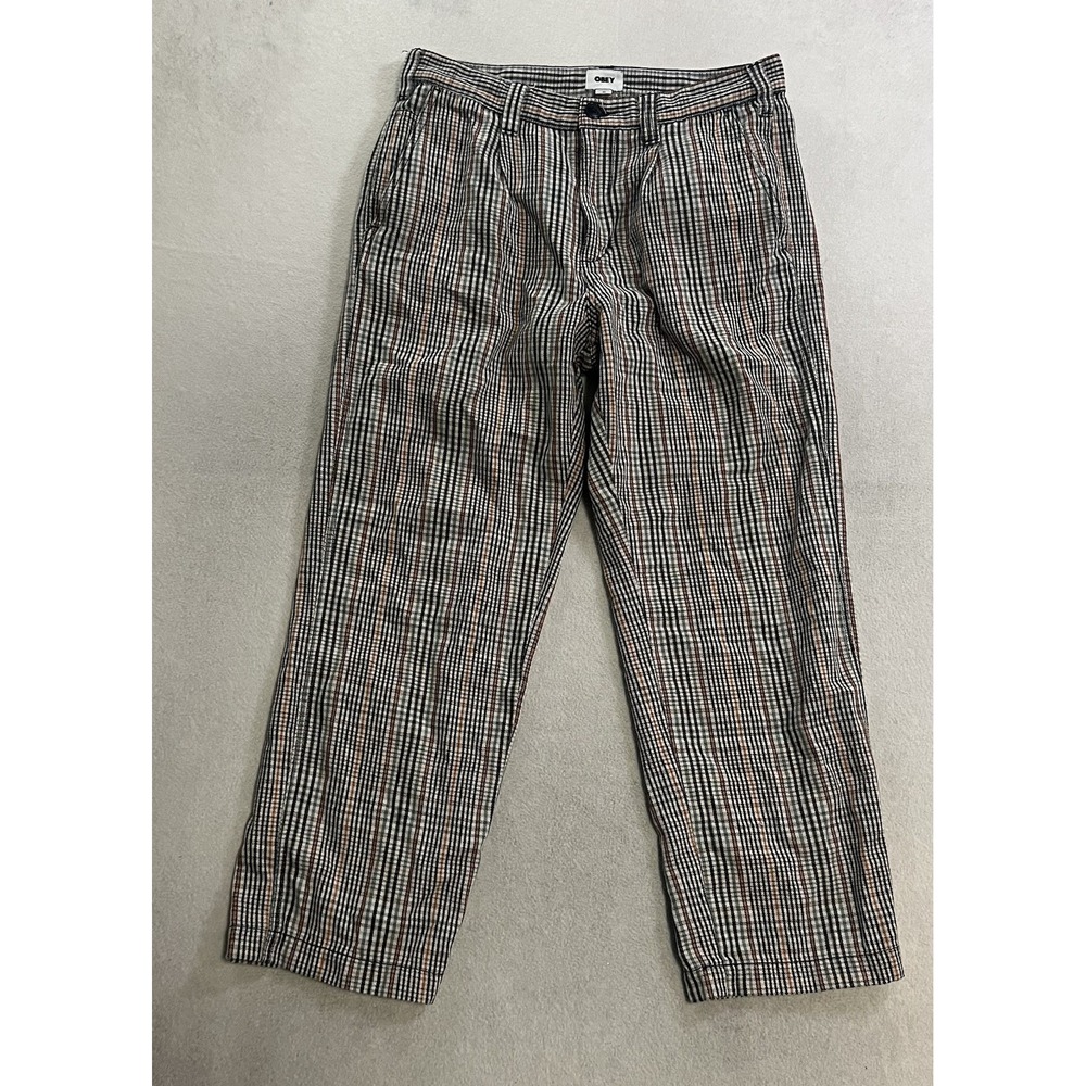 OBEY Straggler Plaid Pants Men's Size 32x27 Cotton Blend Pleated Trousers